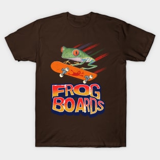 Cute and funny red eyed tree frog using a frog board to fly with leaping from skateboards tee T-Shirt